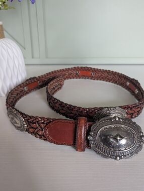 Brighton Braided Leather Belt with Silver-Tone Conchos